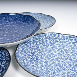 japanese blue patterns round plates set Ø23cm IMAYÔ KOZOME