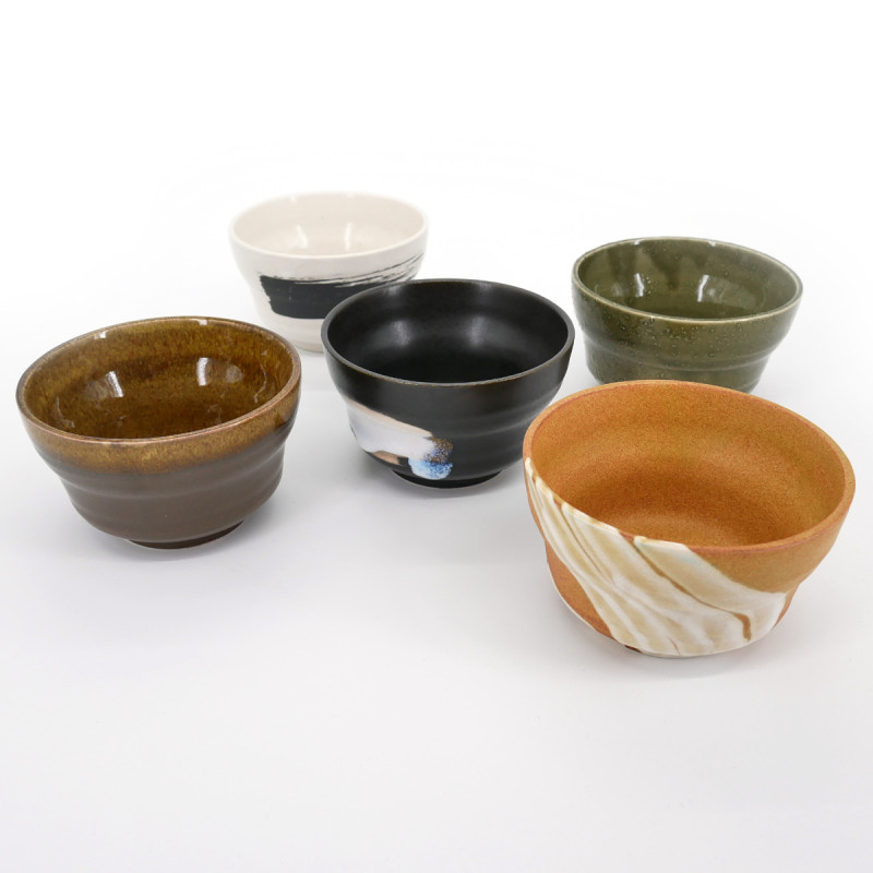 japanese 5 ceramic bowls set Ø10,7cm RAKU KAMA AN IPPUKU