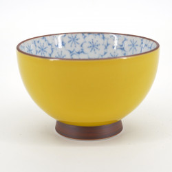 tasse japonaise jaune intérieur fleur sakura bleu KISAKURA