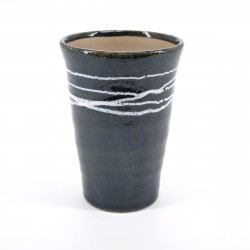 grande tasse 11cm bleue japonaise lignes blanches TENMOKU WHITE LINE