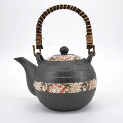 japanese grey flower patterns teapot with handle 0,6L HEIAN KARAKUSA