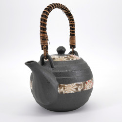 japanese grey flower patterns teapot with handle 0,6L HEIAN KARAKUSA