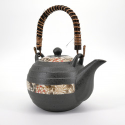 japanese grey flower patterns teapot with handle 0,6L HEIAN KARAKUSA