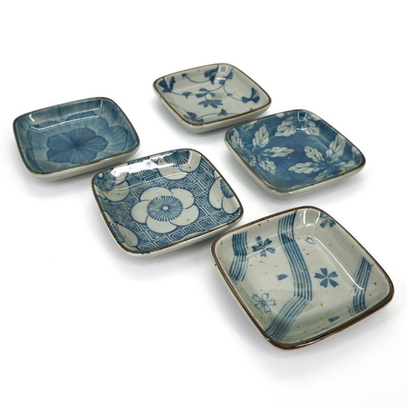 set de 5 coupelles motifs bleus japonais coffret KOZOME HANA