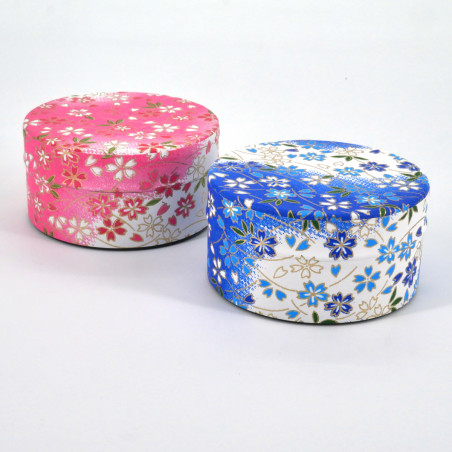 boîte à thé japonaise en papier washi plate 40g rose bleu au choix