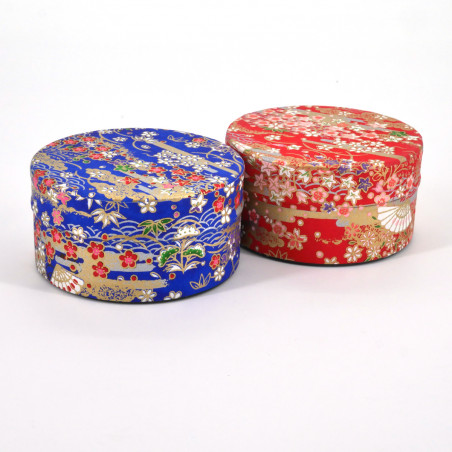 boîte à thé japonaise en papier washi plate 40g rouge bleu au choix