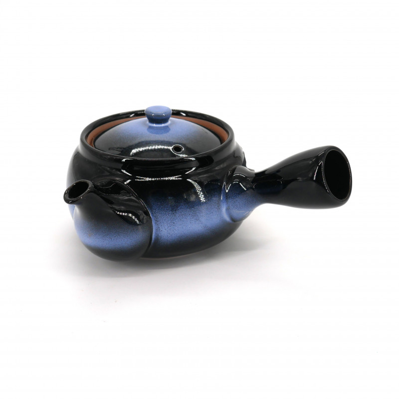 tetera azul kyusu japonesa en tierra tokoname cepillo AOHAKE