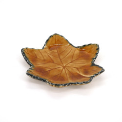 petite assiette japonaise en forme de feuille, MOMIJI, marron