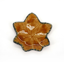 petite assiette japonaise en forme de feuille, MOMIJI, marron