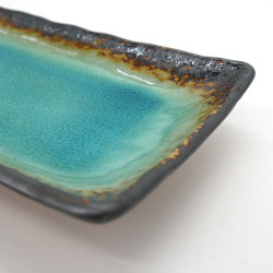 japanese rectangle ceramic plate, LAGOON, turquoise blue