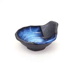 Japanese round plate with bowl, MOKUME, blue