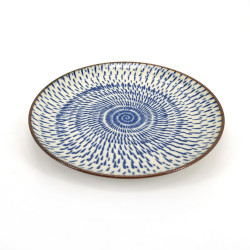 round japanese ceramic plate, OFUKE UZU, blue