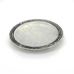 round gray Japanese plate, BYAKUYA, black lines