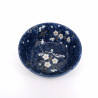 tazón azul de sopa japonés de cerámica, HIWA, flores