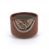 Cuenco de cerámica japonés con tapa de madera, MARUMON, castaño