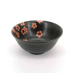 japanese black ramen bowl in ceramic, SAKURA, flowers