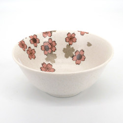 japanese white ramen bowl in ceramic, SAKURA, flowers