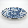 japanese blue round plate in ceramic, RYU, dragon