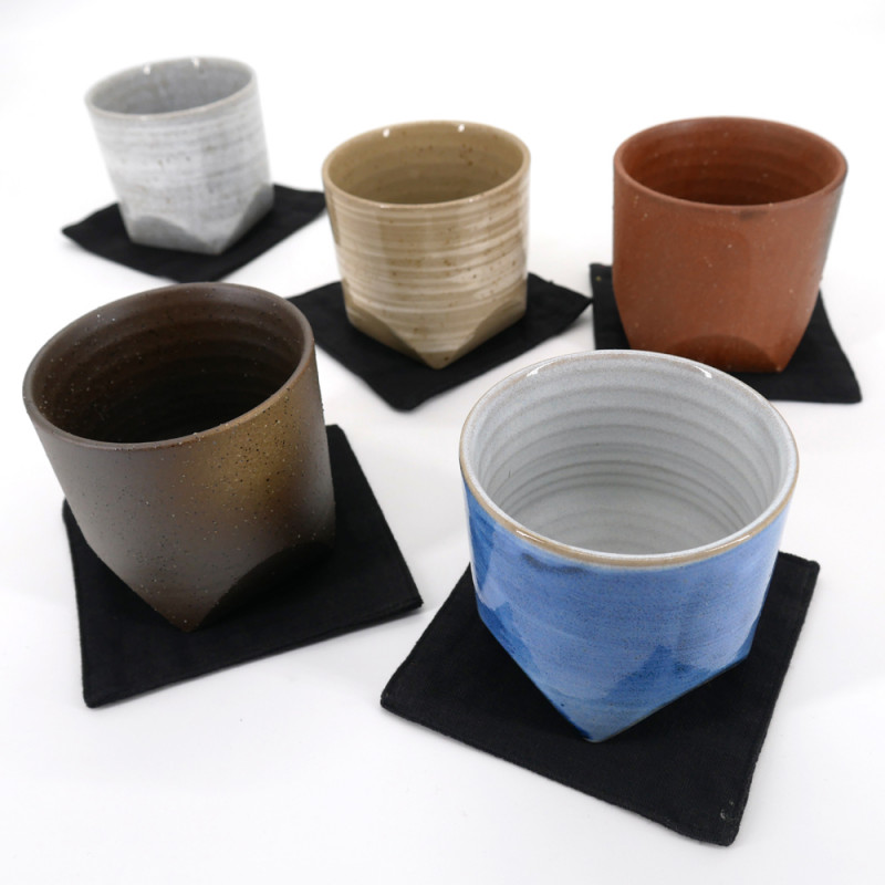 set de 5 tasses larges japonaises 5 couleurs en céramique GOSAISOROI
