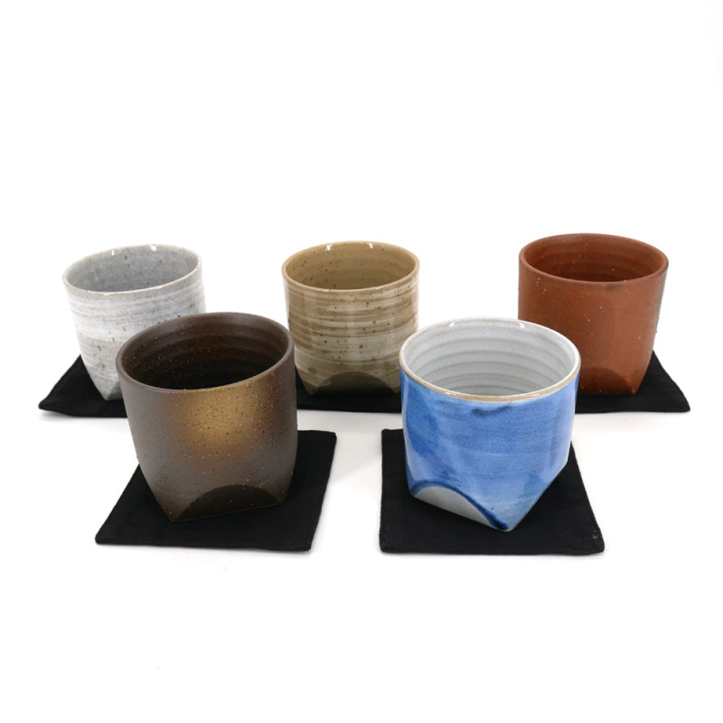 set de 5 tasses larges japonaises 5 couleurs en céramique GOSAISOROI