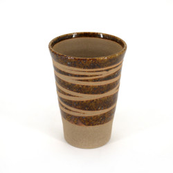 Japanese 11cm brown tall teacup CHA in ceramic, lines