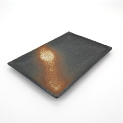 Japanese rectangle plate in ceramic, BIZEN, black and rust