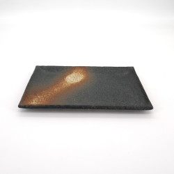 assiette rectangle japonaise en céramique, BIZEN, noire et rouille