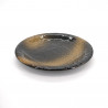 assiette noire ronde japonaise en céramique, KINKA, pinceau doré