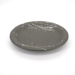 piatto rotondo giapponese nero di ceramica, FUBUKI, pennello bianco