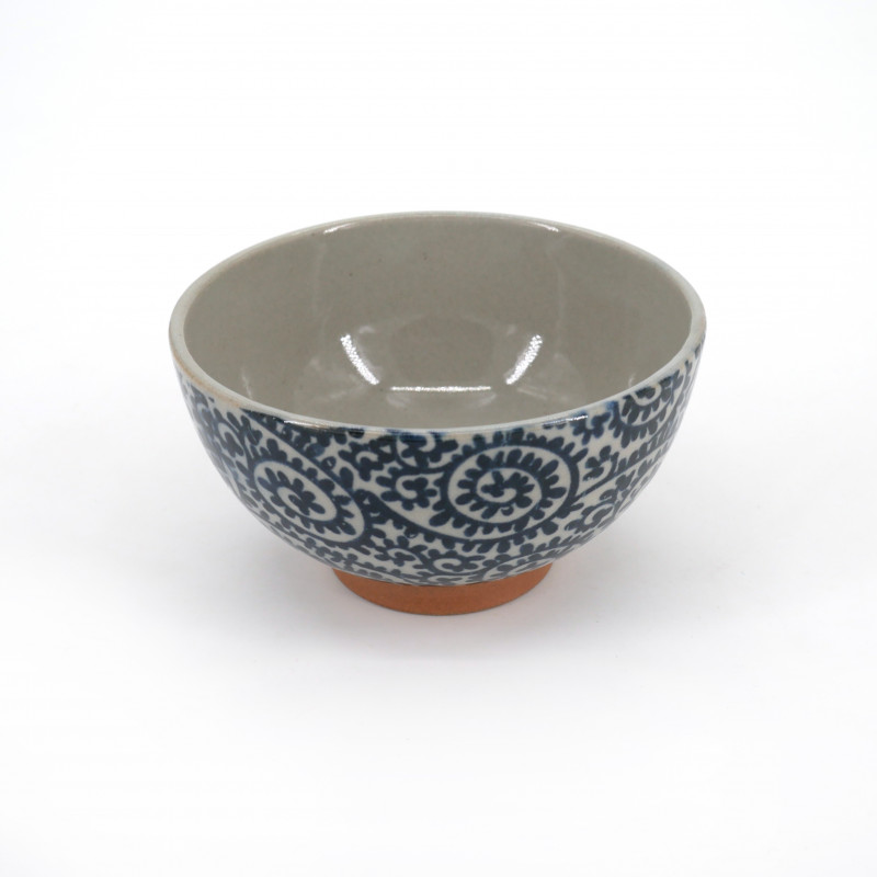 small blue japanese rice bowl in ceramic, TAKOKARAKUSA blue patterns