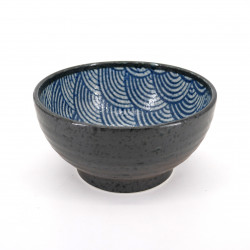 Japanese rice bowl in ceramic, SEIGAIHA blue waves