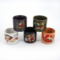 Set mit 5 japanischen Sake-Bechern 5 Bilder WANOIROSAI blumen