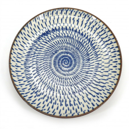 round japanese ceramic plate, OFUKE UZU, blue