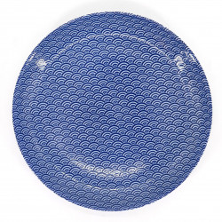 japanese blue round plate in ceramic, SEIGAIHA, waves