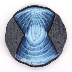 Japanese round plate with bowl, MOKUME, blue