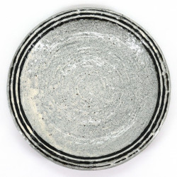 round gray Japanese plate, BYAKUYA, black lines