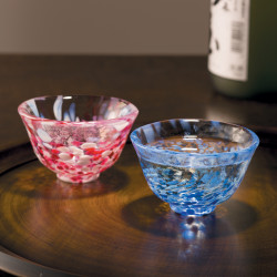 service japonais à saké en verre 2 verres et 1 bouteille SAKURA FUBUKI