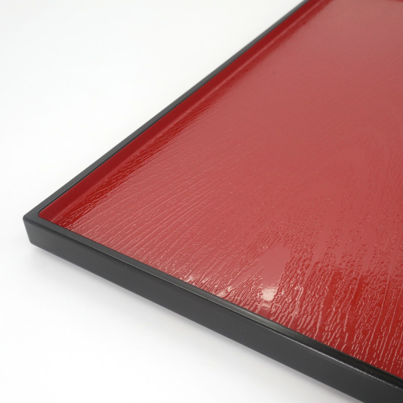 rectangular tray with adherent coating, DAIZU MOKUME BON, red