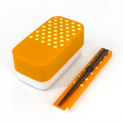 Japanese rectangular bento lunch box, YAMABUKI NAMICHIDORI, yellow + chopsticks