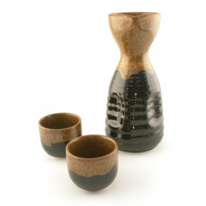 Japanischer Sake-Service, CHAIRO TO KURO, schwarz und braun