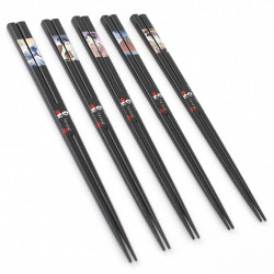 Set de 5 palillos japoneses en madera natural - WAKASA NURI  UKIYO-E