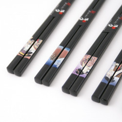 Set de 5 palillos japoneses en madera natural - WAKASA NURI  UKIYO-E