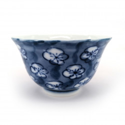 Taza azul de té japonesa de ceramica, UME flores azules