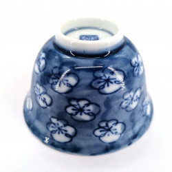 tazza blu da tè giapponese di ceramica, UME fiori blu