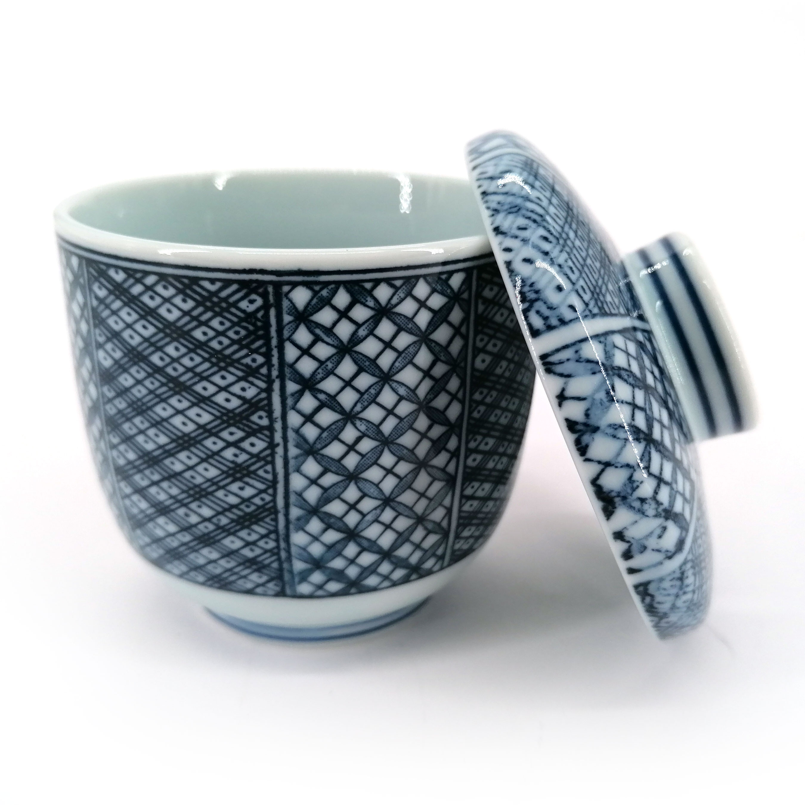 Tazza da tè giapponese con coperchio di ceramica, AOJIRO, blu