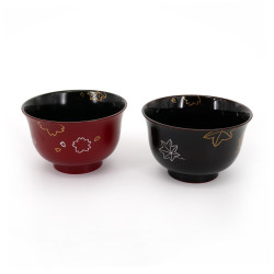 set of 2 bowls of soup with lacquered effect, SAKURA MOMIJI, red