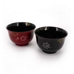 set of 2 bowls of soup with lacquered effect, SAKURA MOMIJI, red