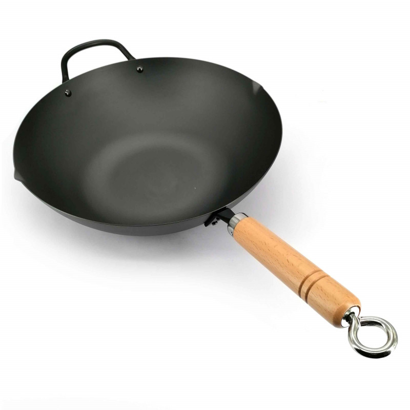 Wok en acier avec manche en bois 33 cm