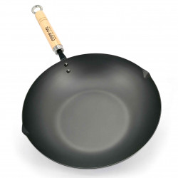 Deep steel frying pan with wooden handle 28 cm