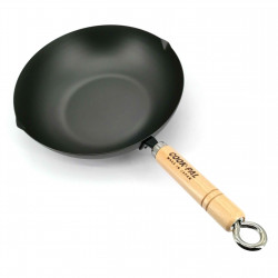 Deep steel frying pan with wooden handle 28 cm